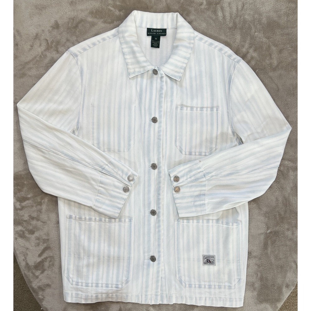 Lauren Ralph Lauren HBT Hickory Stripe Chore Jacket Womens M Nautical Workwear